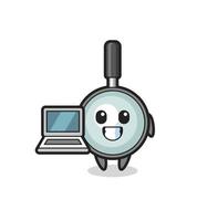Mascot Illustration of magnifying glass with a laptop vector