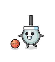 Illustration of magnifying glass cartoon is playing basketball vector