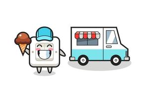 mascota, caricatura, de, interruptor de luz, con, camión de helados vector