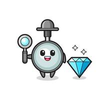 Illustration of magnifying glass character with a diamond vector