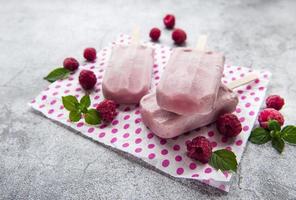 Homemade raspberry ice cream photo