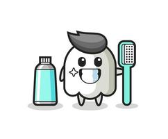 Ilustración de mascota de fantasma con un cepillo de dientes vector
