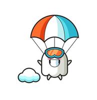 ghost mascot cartoon is skydiving with happy gesture vector