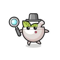 herbal bowl cartoon character searching with a magnifying glass vector