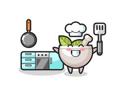 ilustración de personaje de cuenco de hierbas mientras un chef está cocinando vector