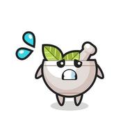 personaje de mascota de cuenco de hierbas con gesto de miedo vector