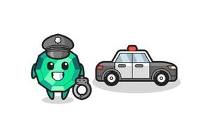 mascota de dibujos animados de piedra preciosa esmeralda como policía vector