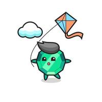 emerald gemstone mascot illustration is playing kite vector