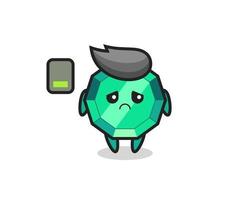 Personaje de mascota de piedras preciosas esmeralda haciendo un gesto cansado vector