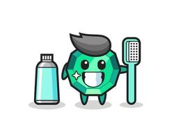 Mascot Illustration of emerald gemstone with a toothbrush vector