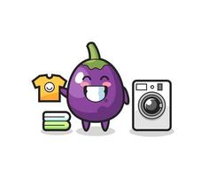 Mascot cartoon of eggplant with washing machine vector