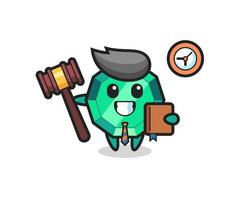 Mascot cartoon of emerald gemstone as a judge vector