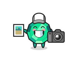 Character Illustration of emerald gemstone as a photographer vector