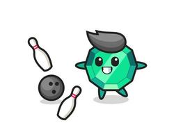 Character cartoon of emerald gemstone is playing bowling vector