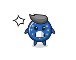 europe flag badge character cartoon with shocked gesture vector