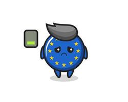 europe flag badge mascot character doing a tired gesture vector