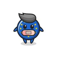 Cartoon Illustration of europe flag badge with tape on mouth vector