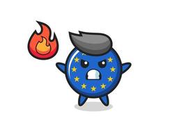 europe flag badge character cartoon with angry gesture vector