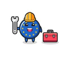 Mascot cartoon of europe flag badge as a mechanic vector