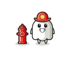 personaje mascota del fantasma como bombero vector