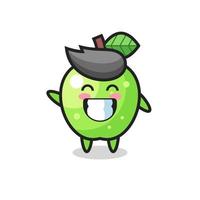 green apple cartoon character doing wave hand gesture vector