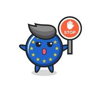 europe flag badge character illustration holding a stop sign vector