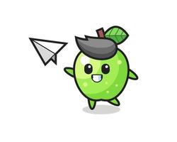 green apple cartoon character throwing paper airplane vector