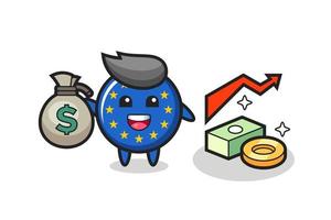 bandera de europa, ilustración, insignia, caricatura, tenencia, dinero, saco vector