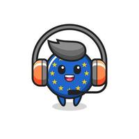 mascota de dibujos animados de la insignia de la bandera de Europa como servicio al cliente vector