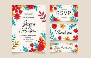 conjunto de colección floral de invitación de boda vector