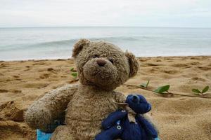 osito de peluche en la playa foto