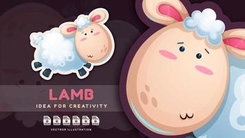 Cartoon character adorable animal lamb - cute sticker. vector