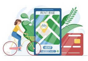 A convenient method of contactless payment via app for a bike rental vector