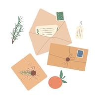 Set of different Christmas envelopes with mail, postage and postcards vector