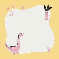 Cute dinosaur with a blot frame in simple cartoon hand-drawn style. vector