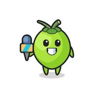 mascota de personaje de coco como reportero de noticias. vector