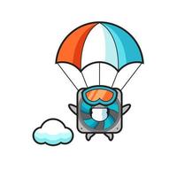 computer fan mascot cartoon is skydiving with happy gesture vector