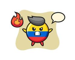 bandera de colombia, insignia, carácter, caricatura, con, enojado, gesto vector