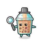 bubble tea cartoon character searching with a magnifying glass vector