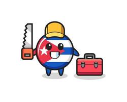 Illustration of cuba flag badge character as a woodworker vector