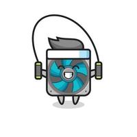 computer fan character cartoon with skipping rope vector