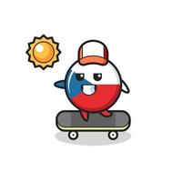 czech flag badge character illustration ride a skateboard vector