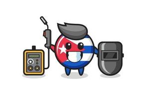 Character mascot of cuba flag badge as a welder vector