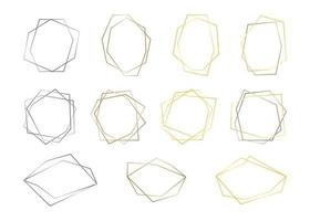 Set geometric frames from gold, silver and bronze color line. Border vector