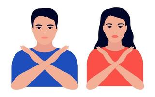 man and woman crossed arms, protest, ban, refusal and rejection vector