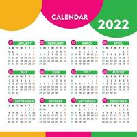 2022 diseño de calendario colorido vector gratuito