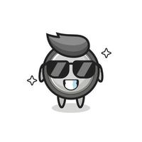 Cartoon mascot of button cell with cool gesture vector