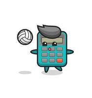 Character cartoon of calculator is playing volleyball vector