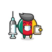 Ilustración de mascota de la insignia de la bandera de Camerún como médico vector