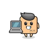 Mascot Illustration of cardboard box with a laptop vector